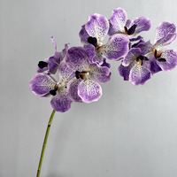 Fleurs Artificielles Réalistes au Toucher Hydraté, Fausses Fleurs Douces, Bouquet d'Orchidées Vanda Phalaenopsis en Plastique Souple pour Mariage