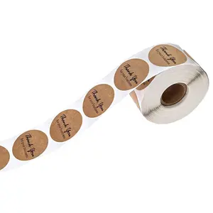 Custom Paper Self Adhesive Label Thank You Sticker Round Logo Roll Kraft Paper Labels Stickers For Packaging
