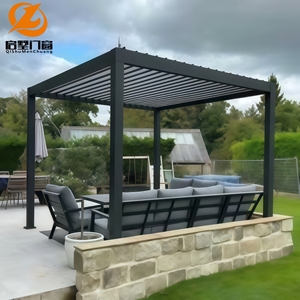 Pergola moderne minimaliste en alliage d'aluminium avec lames de toit réglables, contrôle de la lumière solaire, <span class=keywords><strong>abri</strong></span> imperméable pour cour extérieure - Product Image 1