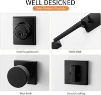 Poignée de porte d'entrée moderne noir mat avec serrure à cylindre unique et 3 clés, pêne dormant extérieur, ensemble de levier réversible intérieur/extérieur