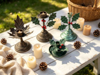 Porte-bougie en fer en forme de feuille de houx de Noël, bougeoir vintage en métal, support de bougie rustique, décoration de maison pour les fêtes, centre de table