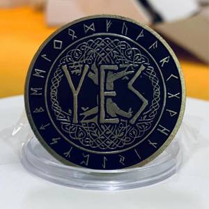 Moneta Portafortuna in Bronzo Antico con Design in Rilievo 3D, Strumento di Decisione Tradizionale Moderno Placcato Oro, Souvenir Artigianale in Metallo Sì/No - Product Image 1