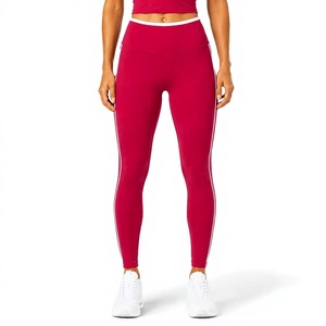 High Waist Seamless Yoga <b>Leggings</b> Full Length Solid Color Side Stripe Spandex Nylon Women's Pants Contrast <b>Stitch</b> Design <b>legging</b> - Product Image 1