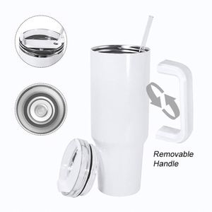Sublimation 40Oz Thermal Vacuum Insulated Stainless Steel Coffee Tumbler Cold and Hot <b>Bottle</b> Mug Cup Flask With Straws Handle - Product Image 4
