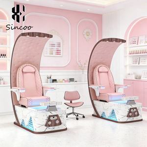 Sillón de Masaje Eléctrico de Lujo Moderno Color Rosa con Respaldo Alto y Base LED Dorada para Salón de Belleza y Pedicura - Product Image 1