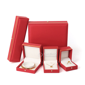 Custom Pu Leather Jewelry Box High Quality <b>Gold</b> <b>Frame</b> Jewelry Gift Box Packaging Luxury Leather Jewellery Box with logo - Product Image 3