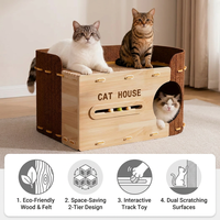 Condo pour chat rectangulaire moderne haut de gamme en carton, avec griffoir, jouet interactif à bille et circuit, et lit pour animal de compagnie en feutre écologique