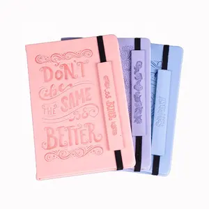 定制设计花式可爱粉红色紫罗兰色蓝色精装旅行者日记与松紧带衬里学生日记PU皮革笔记本