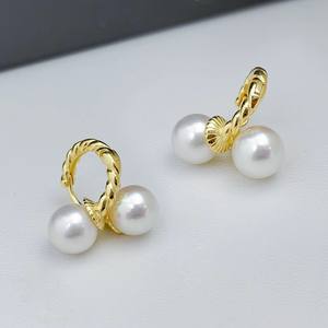 22267DIY Boucles d'oreilles en argent S925, double perle 6-9mm, support vide pour la création de bijoux DIY - Product Image 1