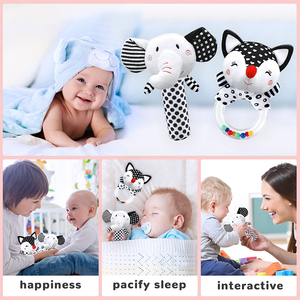 Cadeau de douche pour garçons et filles de 0 à 6 mois, hochets doux pour bébé, jouets sensoriels, contraste élevé, noir et blanc, <span class=keywords><strong>hochet</strong></span> en peluche pour nouveau-né - Product Image 4
