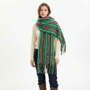 Écharpe <span class=keywords><strong>en</strong></span> <span class=keywords><strong>laine</strong></span> tricotée rayée pour femme, style coré<span class=keywords><strong>en</strong></span> preppy universitaire, automne-hiver, chaude, épaisse, douce, avec franges et pompons, châle, <span class=keywords><strong>cache</strong></span>-<span class=keywords><strong>cou</strong></span> - Product Image 3