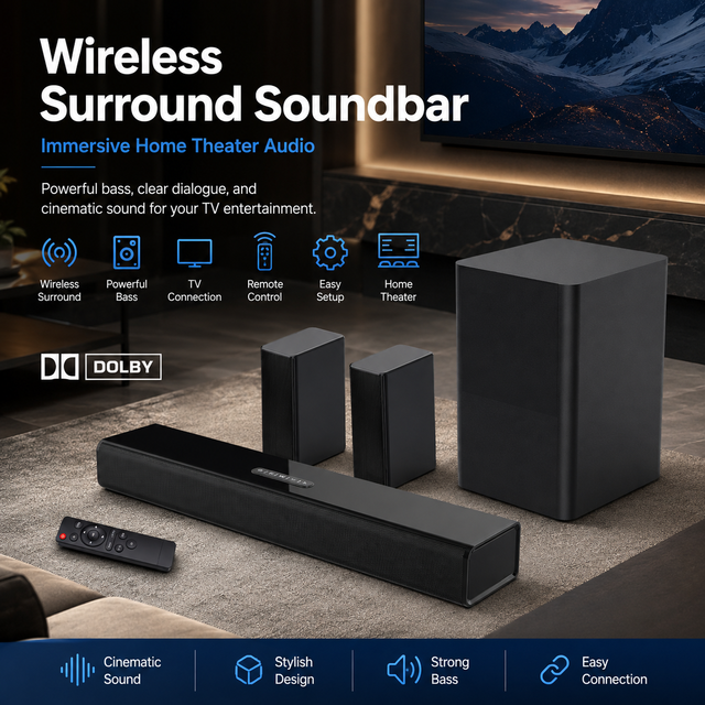 Hot Selling 5.1CH Factory OEM Wireless Sound Bar Home Theater System With Remote Control for TV Computer