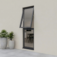 Fenêtre à auvent moderne verticale en aluminium noir à rupture de pont thermique, verre dépoli, pour salle de bain, intimité et ventilation, à ouverture par le haut, certifiée CE