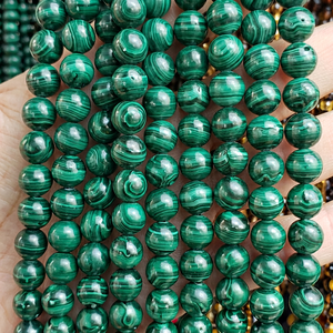 Vente en gros de perles rondes en malachite naturelle de 8 mm, perles de pierres précieuses polies pour la fabrication de bijoux et de bracelets - Product Image 1