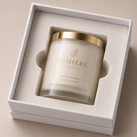 Boîte cadeau de luxe personnalisée avec logo estampé à chaud, insert en mousse blanche mate, petite boîte rigide avec couvercle et base pour bougie