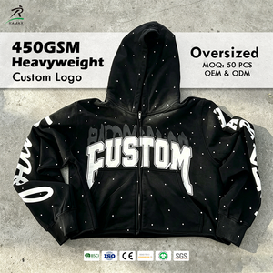 Sudadera con Capucha y Cremallera para Hombre, 450GSM, con Parche Bordado Personalizado y Ribete de Cuentas para Personalización de Ropa Urbana - Product Image 1