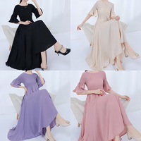 Robe plissée décontractée pour femme, taille unique, couleur unie rose, robes midi modestes pour soirée, ODM
