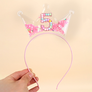 Serre-tête Couronne d'Anniversaire Rose Mignonne pour Filles, Diadème Scintillant avec Chiffre et Paillettes, Accessoire Cheveux Cadeau Fête d'Anniversaire - Product Image 5
