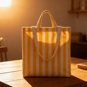 Bolsa de Mano de Lona a <span class=keywords><strong>Rayas</strong></span> Personalizada al por Mayor, Bolsa de Compras Casual para la Playa con Asas - Product Image 1