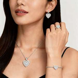 Großhandel Messing Schmuck Frauen Platini erte Mode Exquisite Romantische Rosa Herz Zirkon Sets Ohrringe Halskette Ring Hochzeit - Product Image 3