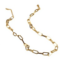 Collier minimaliste et polyvalent en acier inoxydable avec chaîne en bambou et fermoir ovale, en acier titane plaqué or 18 carats