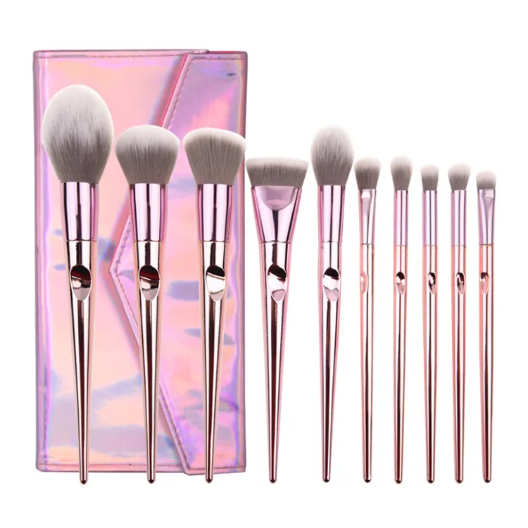 10 Pcs Cosmetic Brush Kit Bright Rose Gold Pink Glitter Private Label Professional Customize Makeup Brushes Set with Case