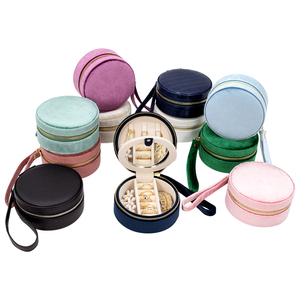 Leather Jewelry Box Velvet Ring Box Wholesale Round Pu Luxury Velvet Joyero Cotton Ring Case Mirror Travel Leather Jewelry Organizer Box