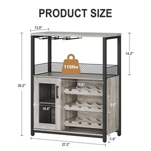 Rustic Freestanding Liquor Display Cabinet with LED Light Cup Holder Adjustable Wine Rack Mesh Door Home Coffee Bar <strong>Sideboard</strong> - Product Image 5