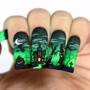 <span class=keywords><strong>Faux</strong></span> <span class=keywords><strong>ongles</strong></span> à presser Halloween Withered Tree House, longs et carrés, en acrylique, amovibles avec colle - Product Image 1