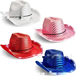 Новинка 2023, модная индивидуализированная светодиодная ковбойская шляпа для вечеринки, джазовая блестящая шляпа с подсветкой, Федора, поставка шляп для вечеринки