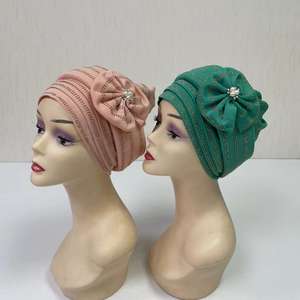 Gorros de flores de nuevo diseño para <span class=keywords><strong>mujer</strong></span>, turbantes de cuentas musulmanas de África, gorras de <span class=keywords><strong>mujer</strong></span>, Bandana de diamantes de imitación, <span class=keywords><strong>sombreros</strong></span> plisados indios - Product Image 5