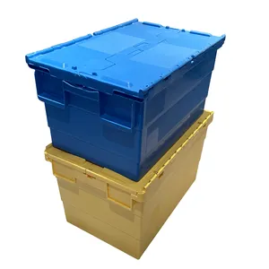 Small Handheld Plastic Crate Attached Lid Container Box Plastic Tote Boxes With Lids