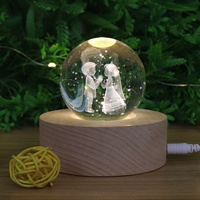 2024 populaire cadeau électronique en bois artisanat cristal 3D veilleuse avec Led hêtre Base lampes portables pour la décoration intérieure