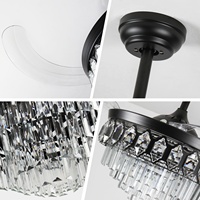 Ventilateur de plafond personnalisé en gros de 42 pouces à 6 vitesses, avec télécommande, en cristal noir, pour hôtel et villa, avec éclairage intégré