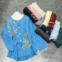 Cardigan en tricot décontracté pour femme avec broderie florale, perles et appliques, fermeture boutonnée, 100 % lin
