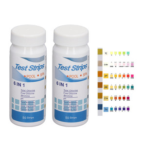 100 bandelettes de <span class=keywords><strong>test</strong></span> de pH 6 en 1 (pH, chlore, dureté, alcalinité, <span class=keywords><strong>acide</strong></span> <span class=keywords><strong>cyanurique</strong></span>) pour piscine et spa - Product Image 1
