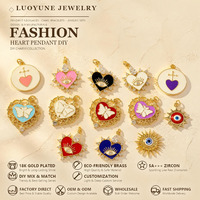 LUOYUNE Pendentif Cœur en Laiton Plaqué Or 18K avec Émail Doux, Breloque Papillon Émaillée et Zircon 5A, Chaîne pour DIY, Vente en Gros, OEM