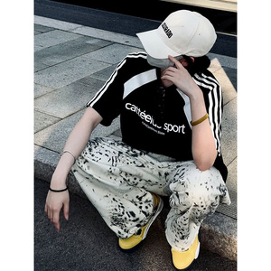 2025 printemps automne Collection américain rétro imprimé léopard jean ample décontracté droite jambe large taille haute respirant - Product Image 1