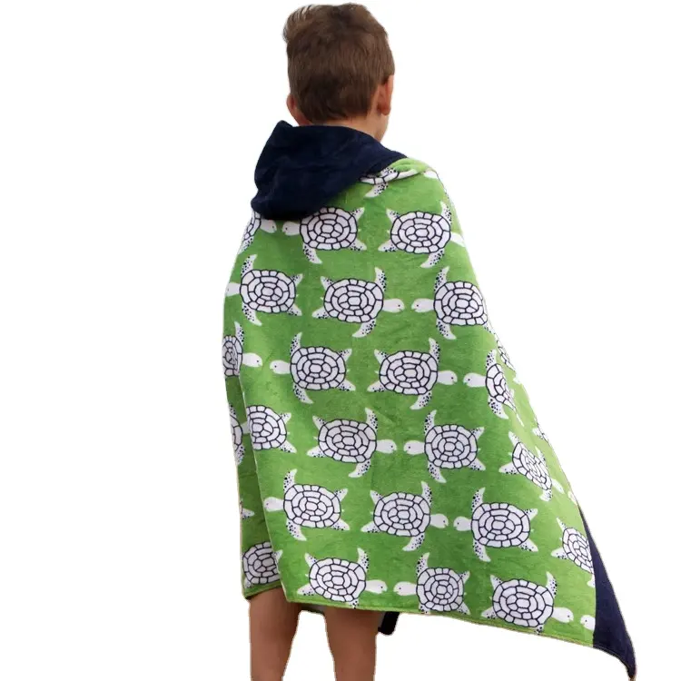 Serviette de plage haute qualité pour enfant en coton 100% velours imprimé réactif ponchos de surf à capuche