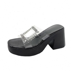 Chaussons à plateforme pour femme, hiver 2026, à lacets, style estival, avec bout orné de strass scintillants, talon épais ultra-haut, Evergreen - Product Image 5