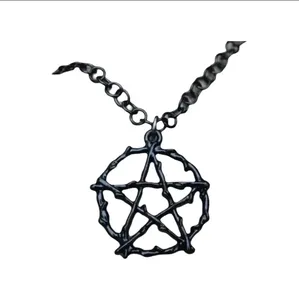 Collana con Ciondolo in Lega a Forma di Ramo Spinoso Neo-Gotico Punk Retrò, con Pentagramma Nero e Impronta di Lucifero, Catena in Bambù, Regalo per Feste - Product Image 5