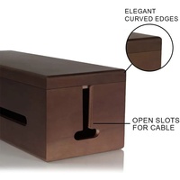 Vente en gros de boîte à cordon rectangulaire marron en bois massif Organisateur de gestion des câbles pour bureau à domicile Rangement des fils de télévision Boîte en bois