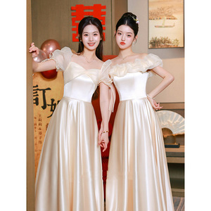 Champagne Bridesmaid Dresses Satin A-Line Sweetheart Neckline Natural Waist Elegant Simple Style For Wedding Party - Product Image 2