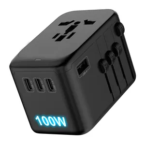 Adattatore da viaggio universale GAN Max da 100W spina internazionale mondiale adattatore di ricarica Super veloce Type-C 5USB UK US AU EU plug