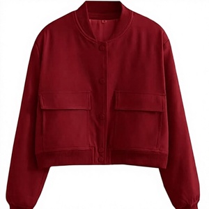 Chaqueta Bomber de Color Sólido para Mujer, Manga Larga, Cuello Alto, Bolsillo con Parche, Corta, para Otoño - Product Image 1