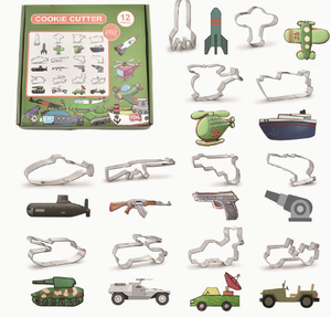 12 Cortadores de Galletas de Acero Inoxidable con Patrón <span class=keywords><strong>Militar</strong></span>, Moldes para Hornear con Temática del Ejército - Product Image 1
