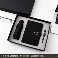 Ensemble cadeau personnalisé de carnet en cuir bleu A5 et stylo avec parapluie, ensemble cadeau d'affaires avec stylo pour le bureau, coffret cadeau d'entreprise