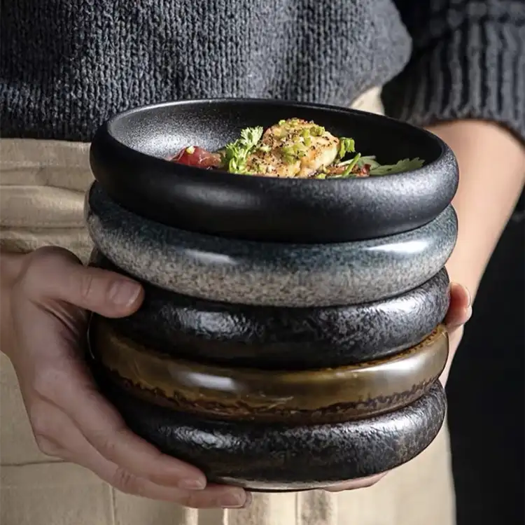 Milieuvriendelijke Producten Japanse Stijl Restaurant Servies Roun Diepe Gerechten Servies Salade Sushi Keramische Plaat