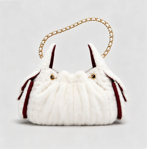 Women Faux Fur Shoulder Bag Drawstring Closure <b>Chain</b> <b>Strap</b> Plush Cloud <b>Handbag</b> Cute Underarm Bag All Seasons Classy Women Matte - Product Image 2