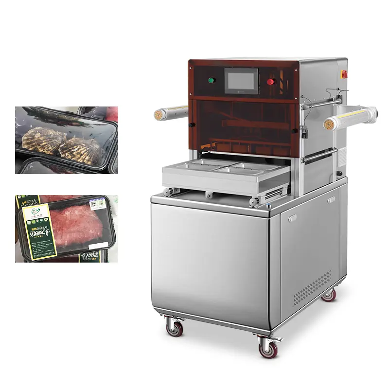 औद्योगिक मांस पैकेजिंग मशीन टोफू खाद्य कंटेनर नाइट्रोजन गैस मानचित्र ट्रे सील मशीन
